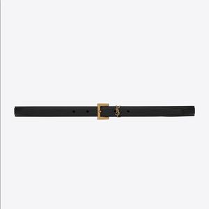 Saint Laurent”NARROW MONOGRAM BELT WITH SQUARE BUCKLE IN LACQUERED LEATHER”